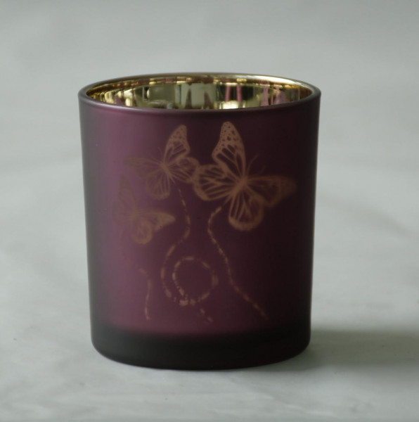 Teelichtglas "Butterflys" S, Purple