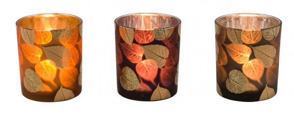 Teelichtglas "Blätter", Braun M